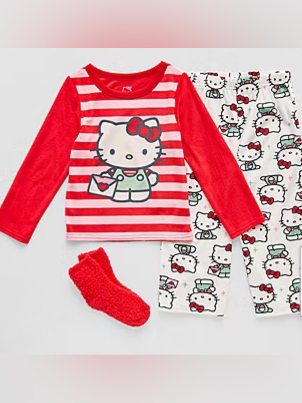 Hello Kitty Red and White Girls Pajama Set with Socks